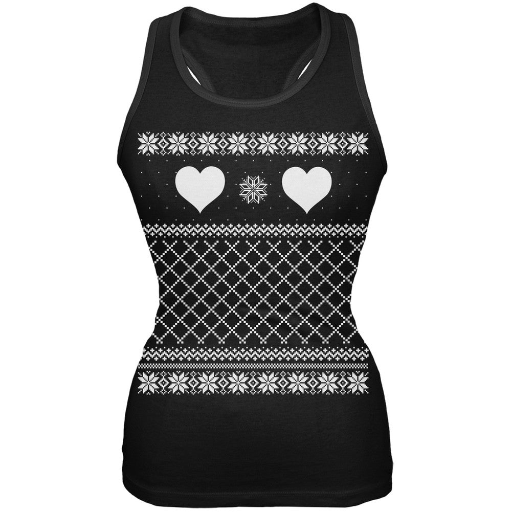 Valentine Heart Ugly Valentine Sweater Black Juniors Soft Tank Top Juniors Tank Tops Old Glory 2XL Black