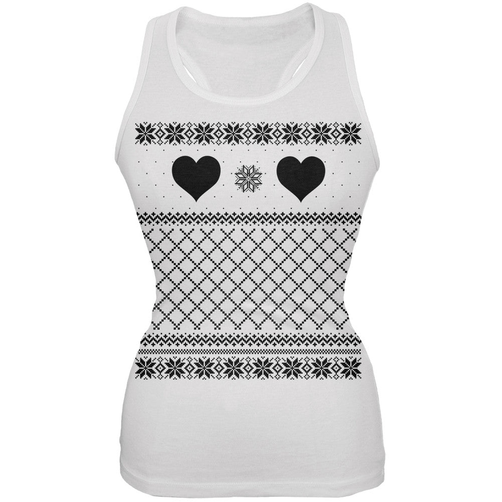 Valentine Heart Ugly Valentine Sweater White Juniors Soft Tank Top Juniors Tank Tops Old Glory 2XL White