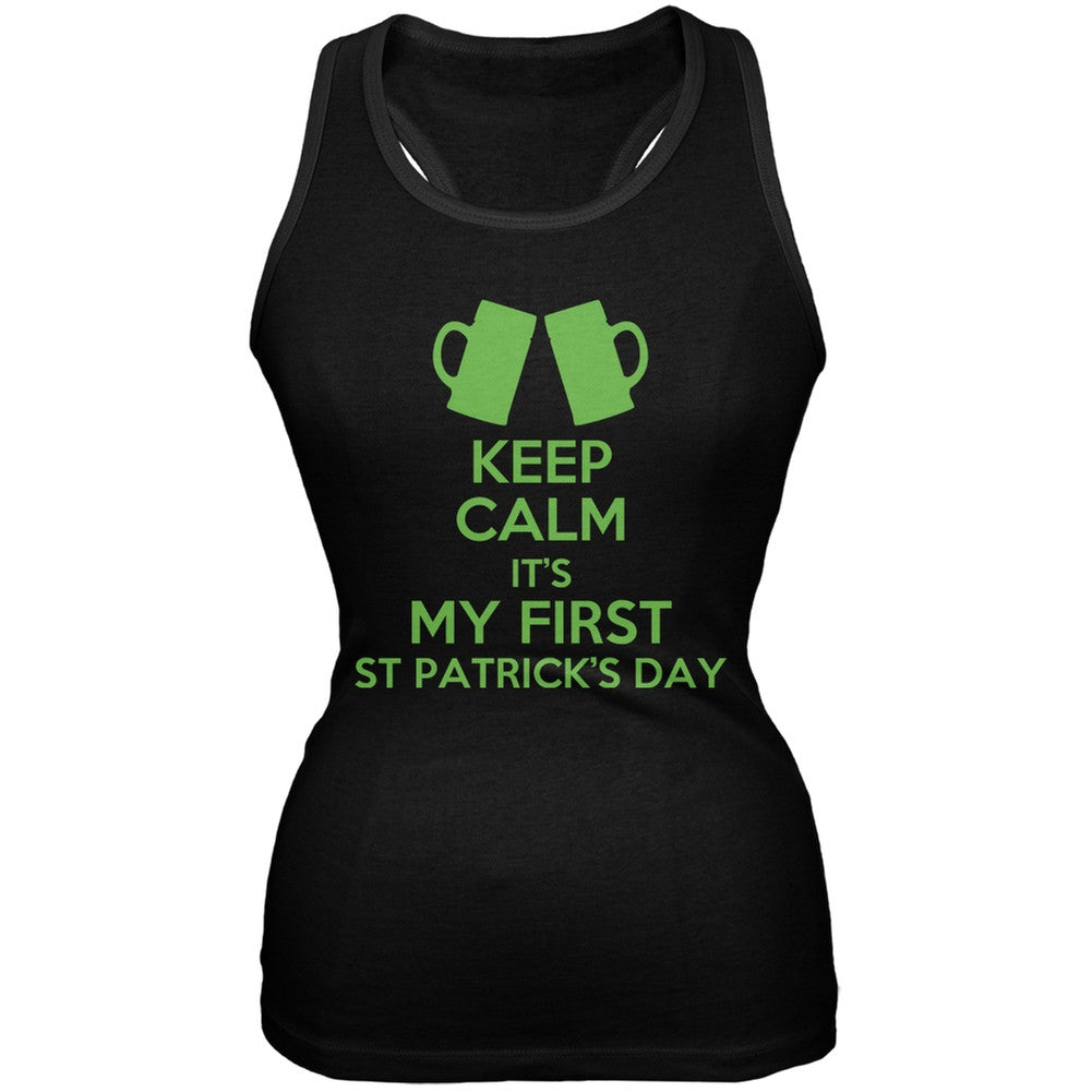 St. Patricks Day - First St Patricks Day Beer Black Juniors Soft Tank Top Juniors Tank Tops Old Glory 2XL Black