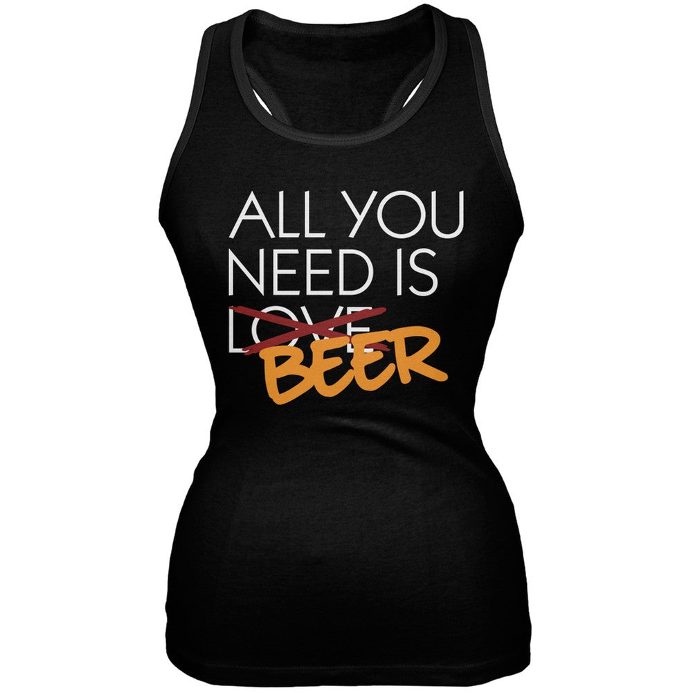 All You Need is Beer, Not Love Black Juniors Soft Tank Top Juniors Tank Tops Old Glory SM Black