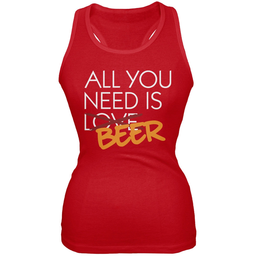 All You Need is Beer, Not Love Red Juniors Soft Tank Top Juniors Tank Tops Old Glory SM Red