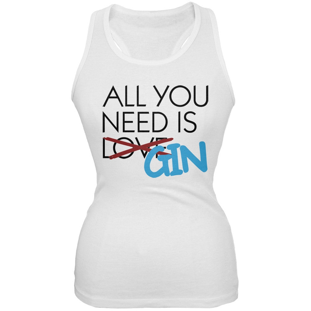 All You Need is Gin, Not Love White Juniors Soft Tank Top Juniors Tank Tops Old Glory 2XL White