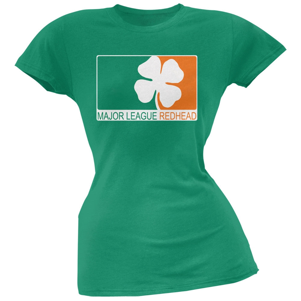 St. Patricks Day - Major League Redhead Green Juniors Soft T-Shirt Juniors T-Shirts Old Glory