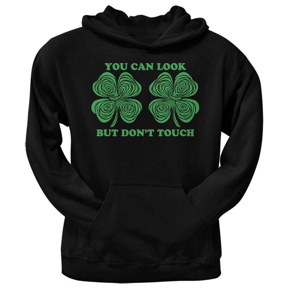 St. Patricks Day- Hypnotic Shamrocks Look Dont Touch Black Adult Pullover Hoodie Men's Hoodies Old Glory 2XL Black