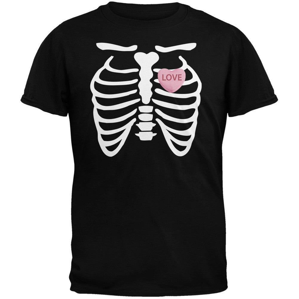 Valentine's Day Skeleton Love Candy Heart Black Adult T-Shirt Men's T-Shirts Old Glory 2XL Black