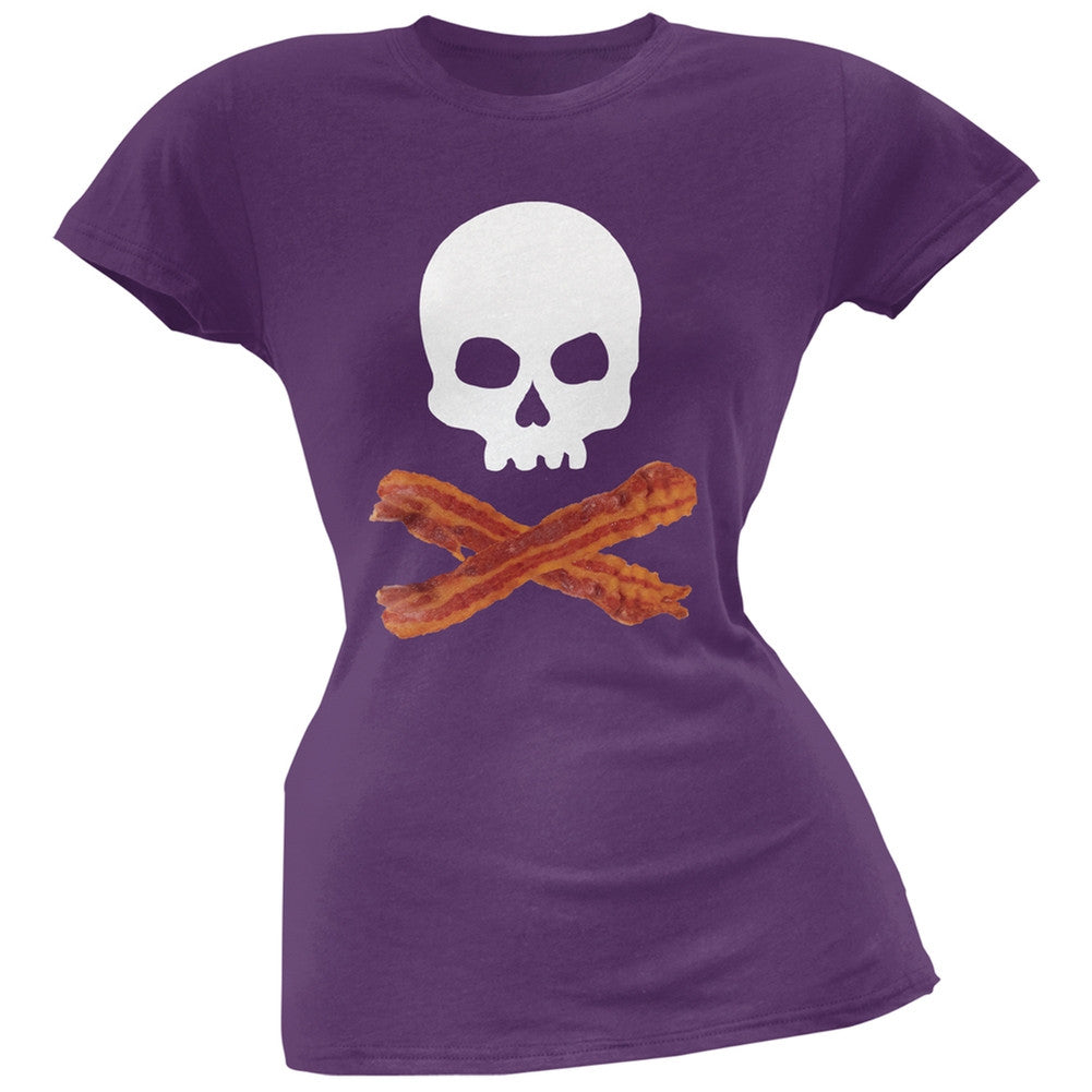 Bacon Skull And Crossbones Black Soft Juniors T-Shirt Juniors T-Shirts Old Glory 2XL Purple
