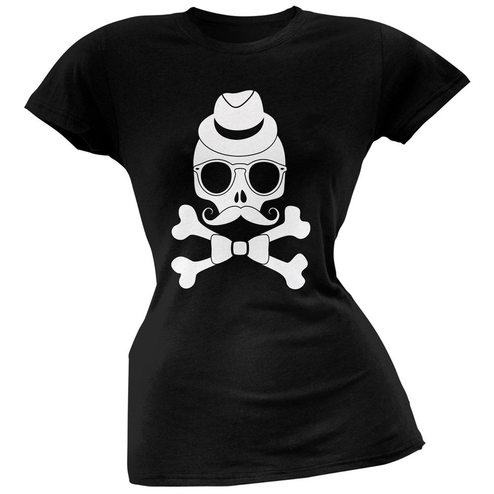 Hipster Skull And Crossbones Black Soft Juniors T-Shirt Juniors T-Shirts Old Glory