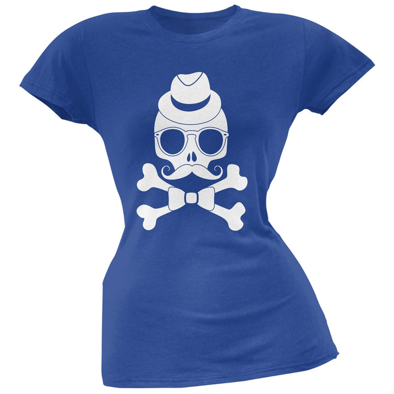 Hipster Skull And Crossbones Navy Soft Juniors T-Shirt Juniors T-Shirts Old Glory