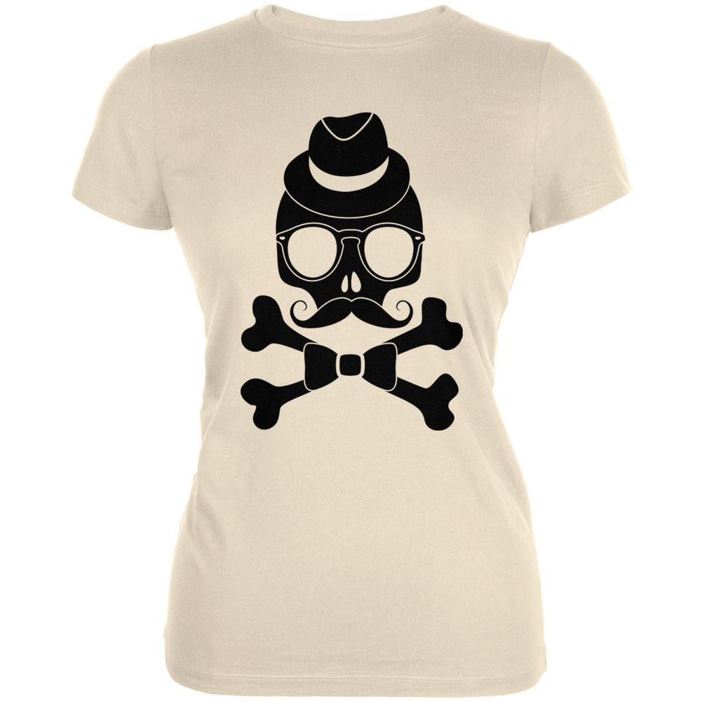 Hipster Skull And Crossbones Navy Soft Juniors T-Shirt Juniors T-Shirts Old Glory