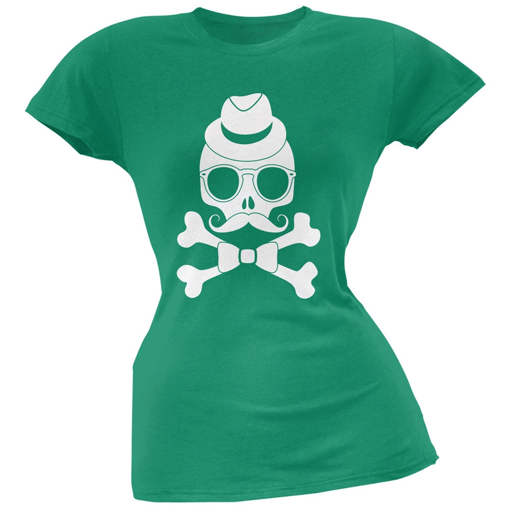 Hipster Skull And Crossbones Navy Soft Juniors T-Shirt Juniors T-Shirts Old Glory