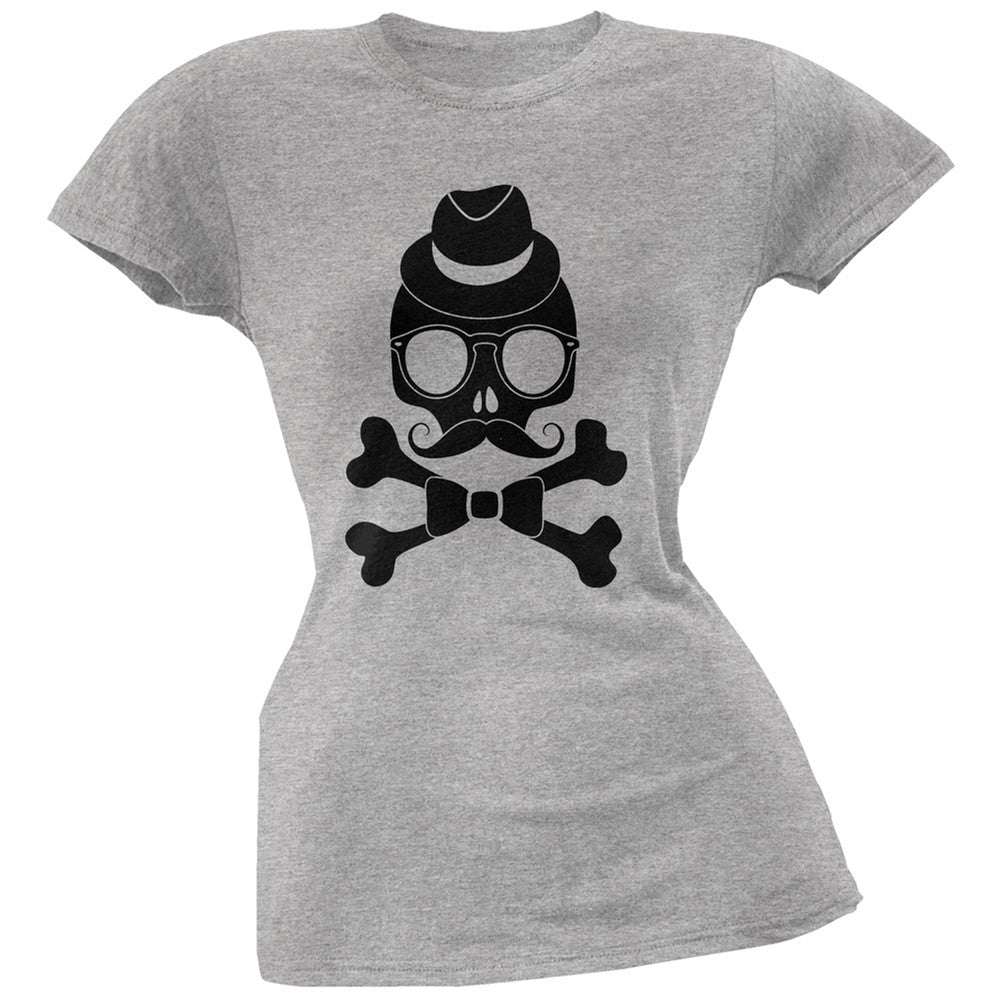 Hipster Skull And Crossbones Navy Soft Juniors T-Shirt Juniors T-Shirts Old Glory