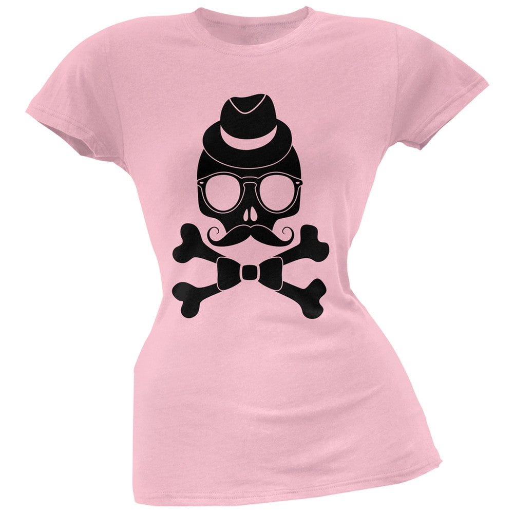 Hipster Skull And Crossbones Light Pink Soft Juniors T-Shirt Juniors T-Shirts Old Glory