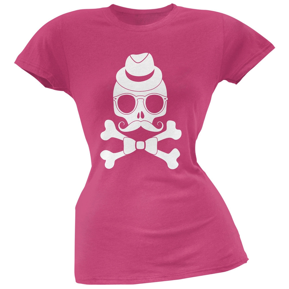 Hipster Skull And Crossbones Navy Soft Juniors T-Shirt Juniors T-Shirts Old Glory