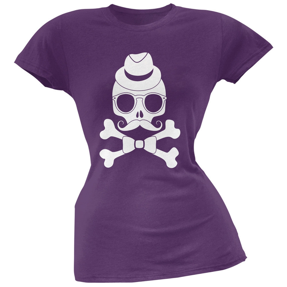 Hipster Skull And Crossbones Navy Soft Juniors T-Shirt Juniors T-Shirts Old Glory
