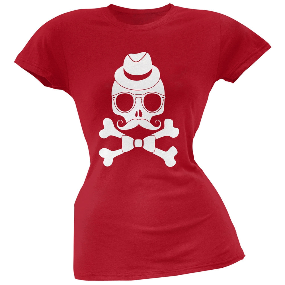 Hipster Skull And Crossbones Navy Soft Juniors T-Shirt Juniors T-Shirts Old Glory