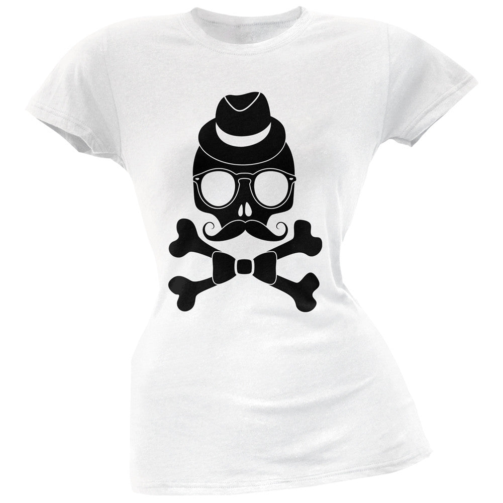 Hipster Skull And Crossbones Navy Soft Juniors T-Shirt Juniors T-Shirts Old Glory