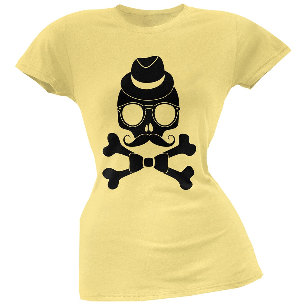 Hipster Skull And Crossbones Navy Soft Juniors T-Shirt Juniors T-Shirts Old Glory