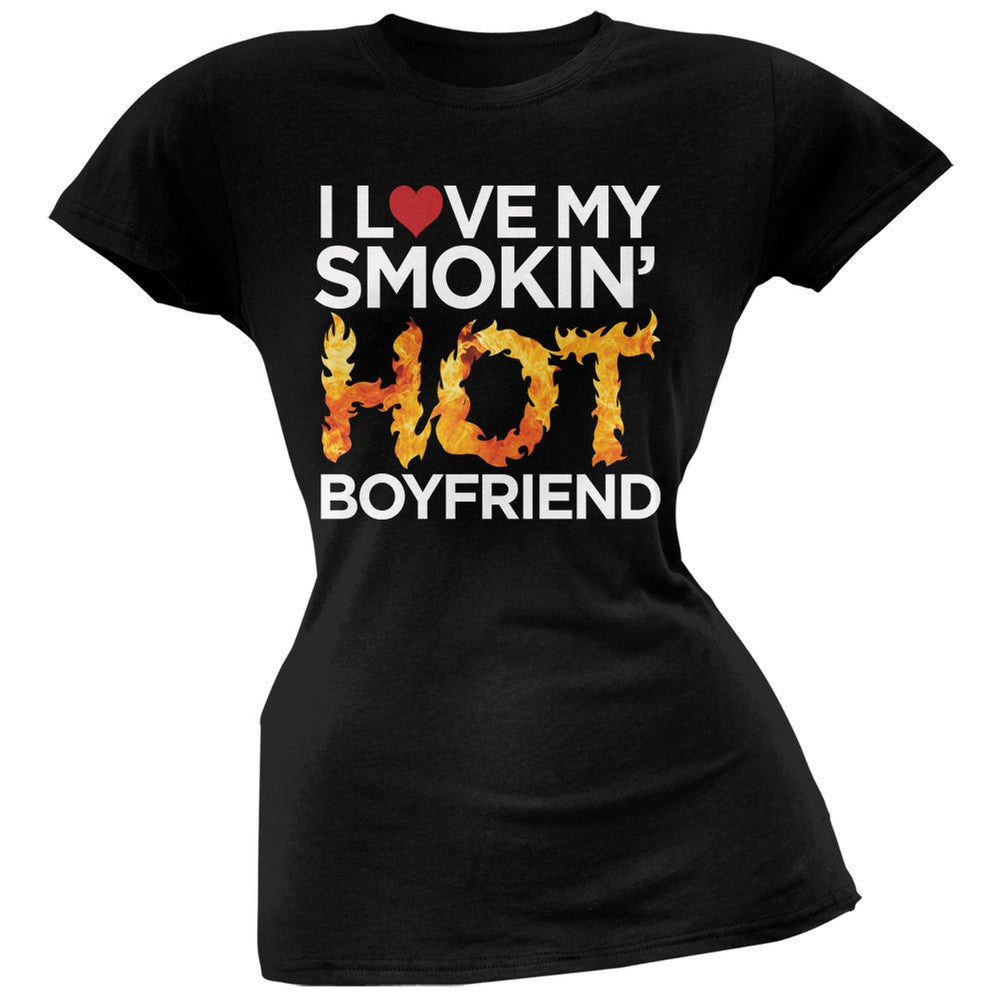 I Love My Smokin Hot Boyfriend Pink Soft Juniors T-Shirt Juniors T-Shirts Old Glory