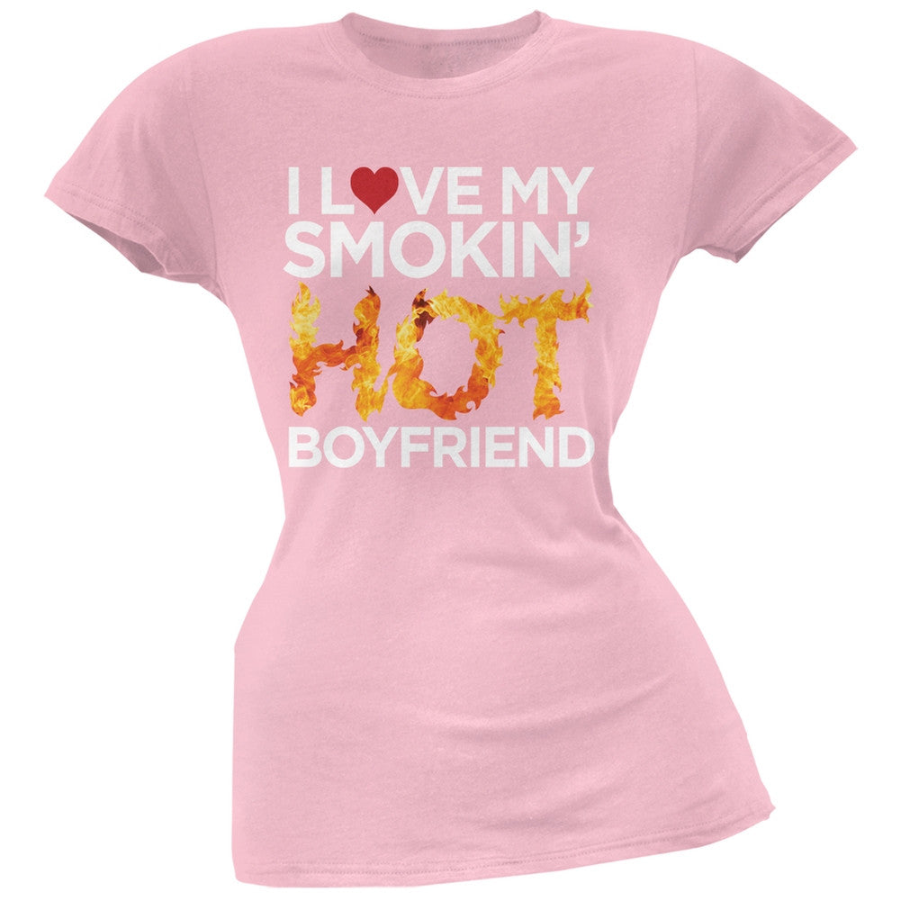 I Love My Smokin Hot Boyfriend Pink Soft Juniors T-Shirt Juniors T-Shirts Old Glory