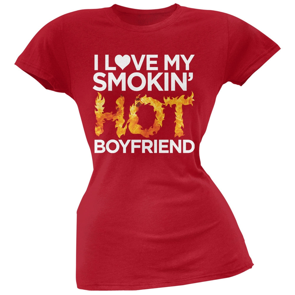 I Love My Smokin Hot Boyfriend Pink Soft Juniors T-Shirt Juniors T-Shirts Old Glory