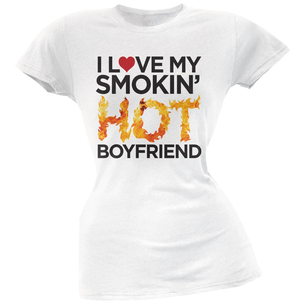 I Love My Smokin Hot Boyfriend Pink Soft Juniors T-Shirt Juniors T-Shirts Old Glory