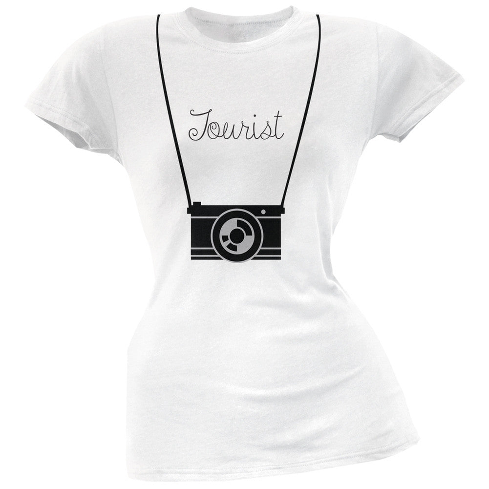 Tourist Hanging Camera Green Soft Juniors T-Shirt Juniors T-Shirts Old Glory