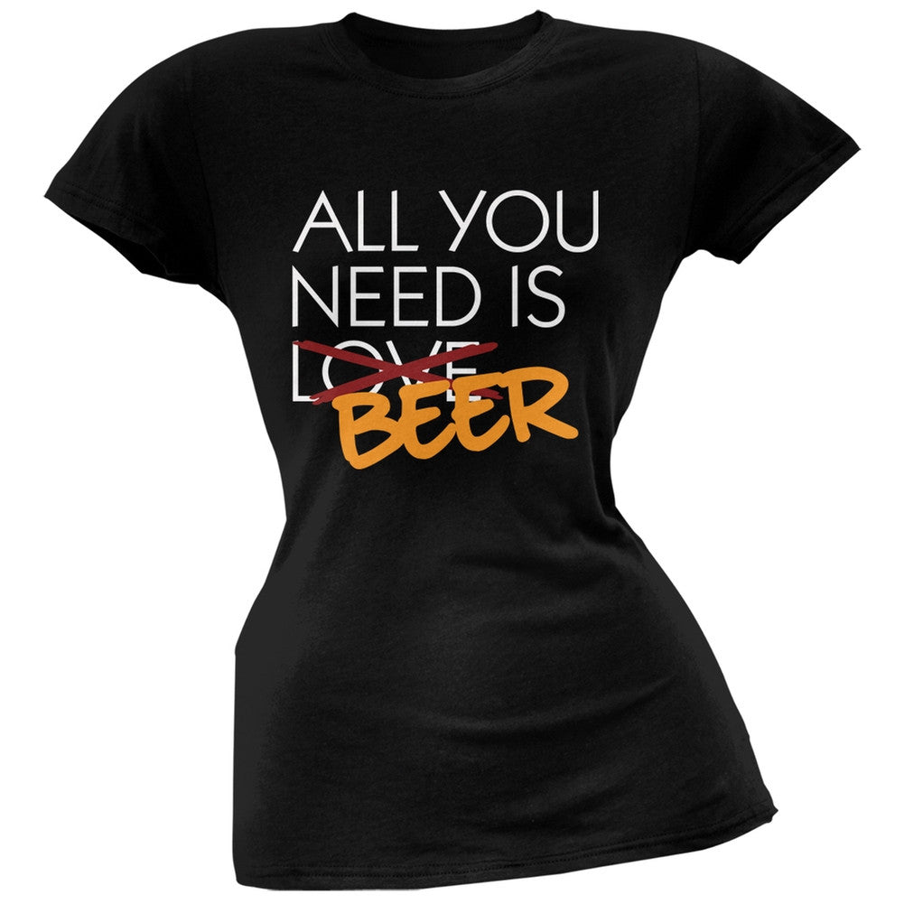 All You Need is Beer, Not Love Pink Soft Juniors T-Shirt Juniors T-Shirts Old Glory SM Black