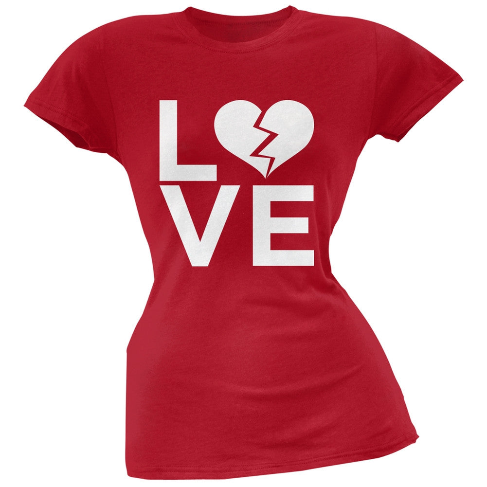 Love Broken Heart Black Soft Juniors T-Shirt Juniors T-Shirts Old Glory