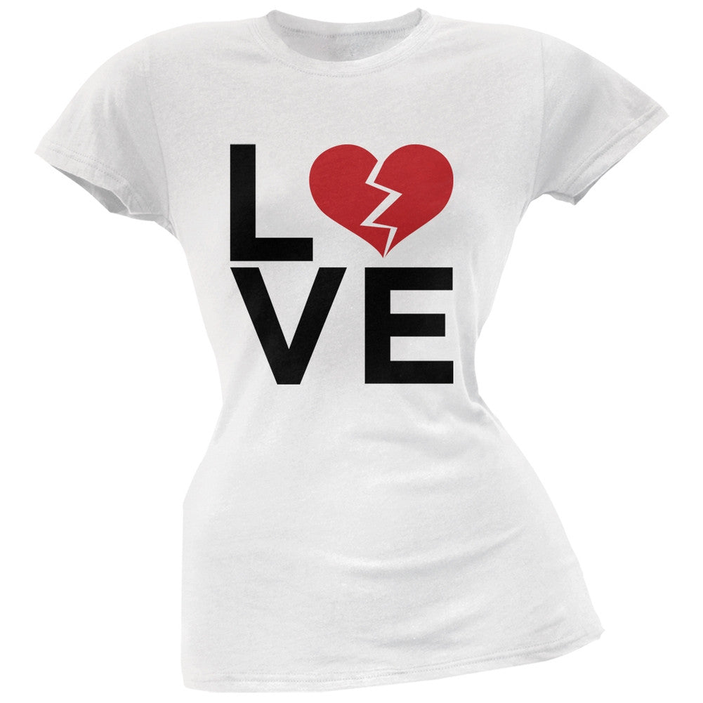 Love Broken Heart Black Soft Juniors T-Shirt Juniors T-Shirts Old Glory