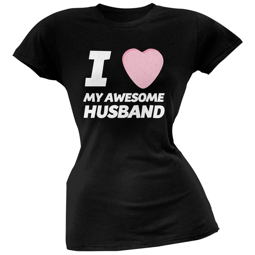 I Love My Awesome Husband Candy Heart Black Soft Juniors T-Shirt Juniors T-Shirts Old Glory