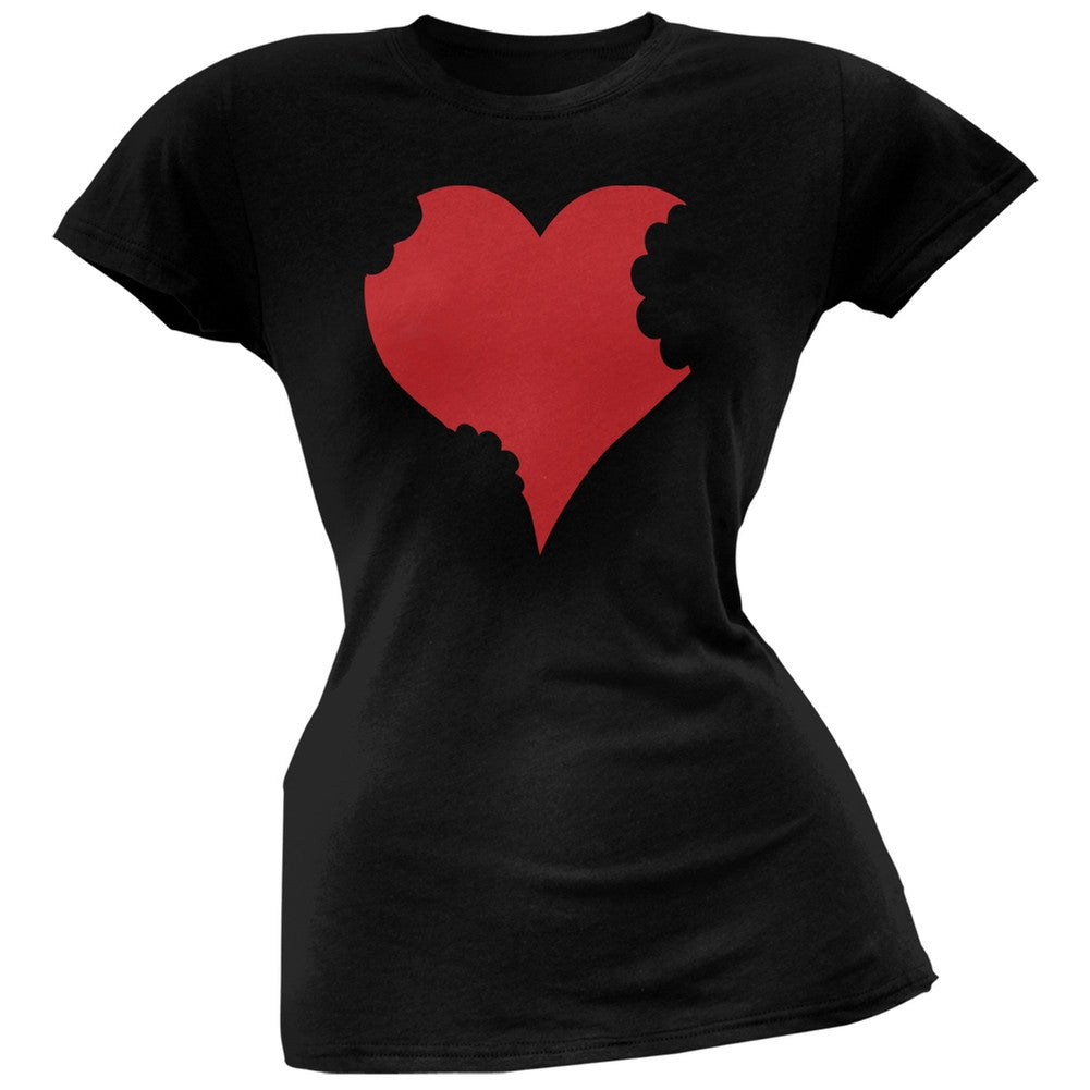 Bitten Heart Black Soft Juniors T-Shirt Juniors T-Shirts Old Glory