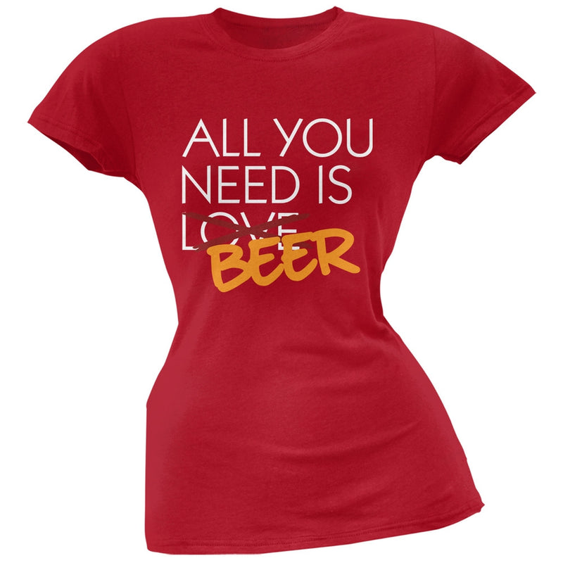 All You Need is Beer, Not Love Black Soft Juniors T-Shirt Juniors T-Shirts Old Glory