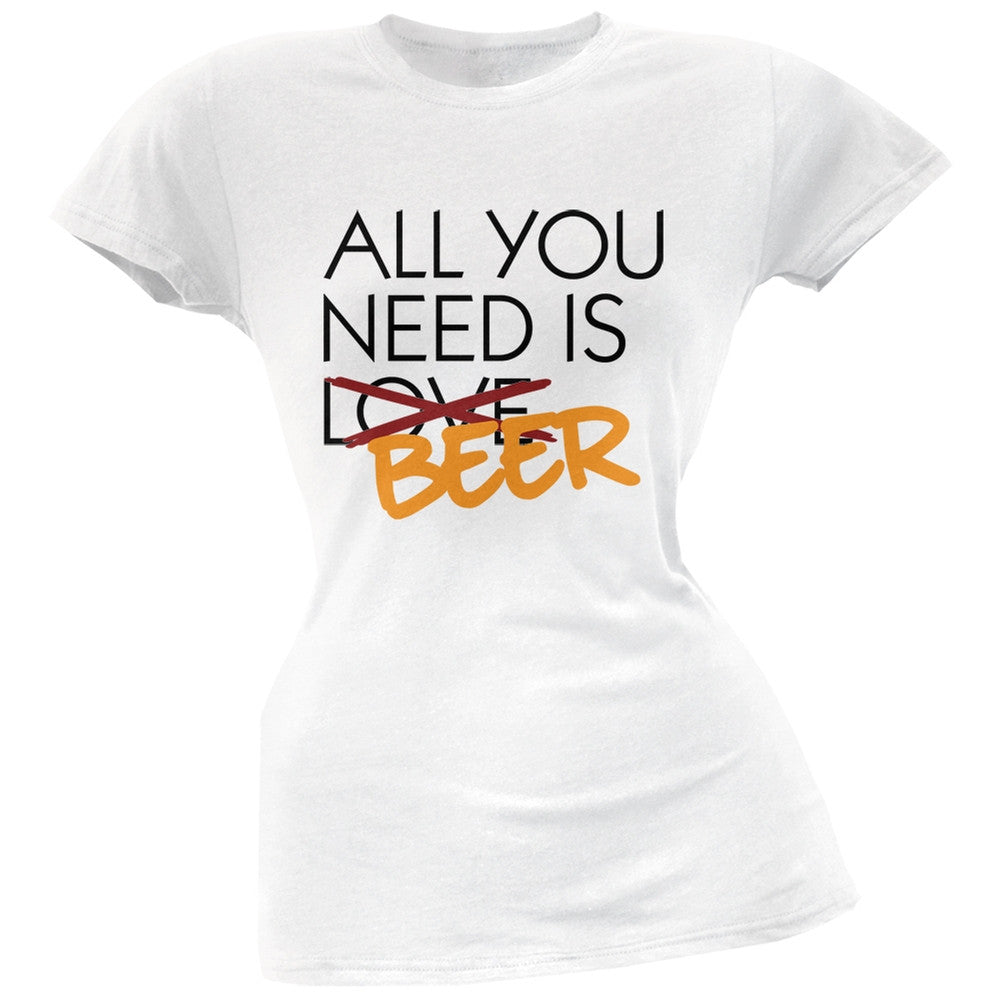 All You Need is Beer, Not Love Black Soft Juniors T-Shirt Juniors T-Shirts Old Glory