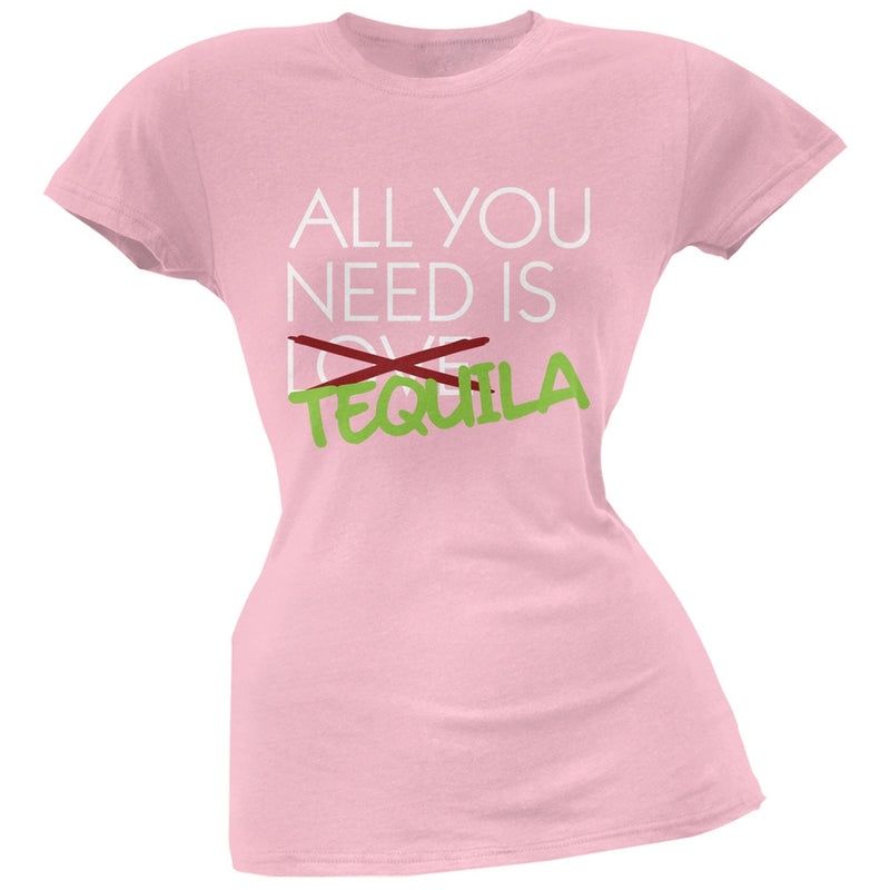 All You Need is Tequila, Not Love Black Soft Juniors T-Shirt Juniors T-Shirts Old Glory SM Pink