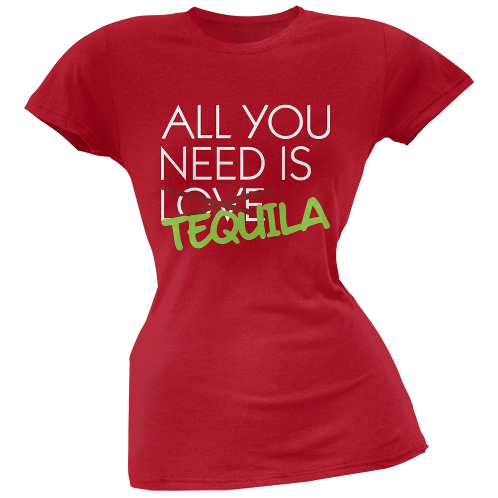 All You Need is Tequila, Not Love Black Soft Juniors T-Shirt Juniors T-Shirts Old Glory SM Red