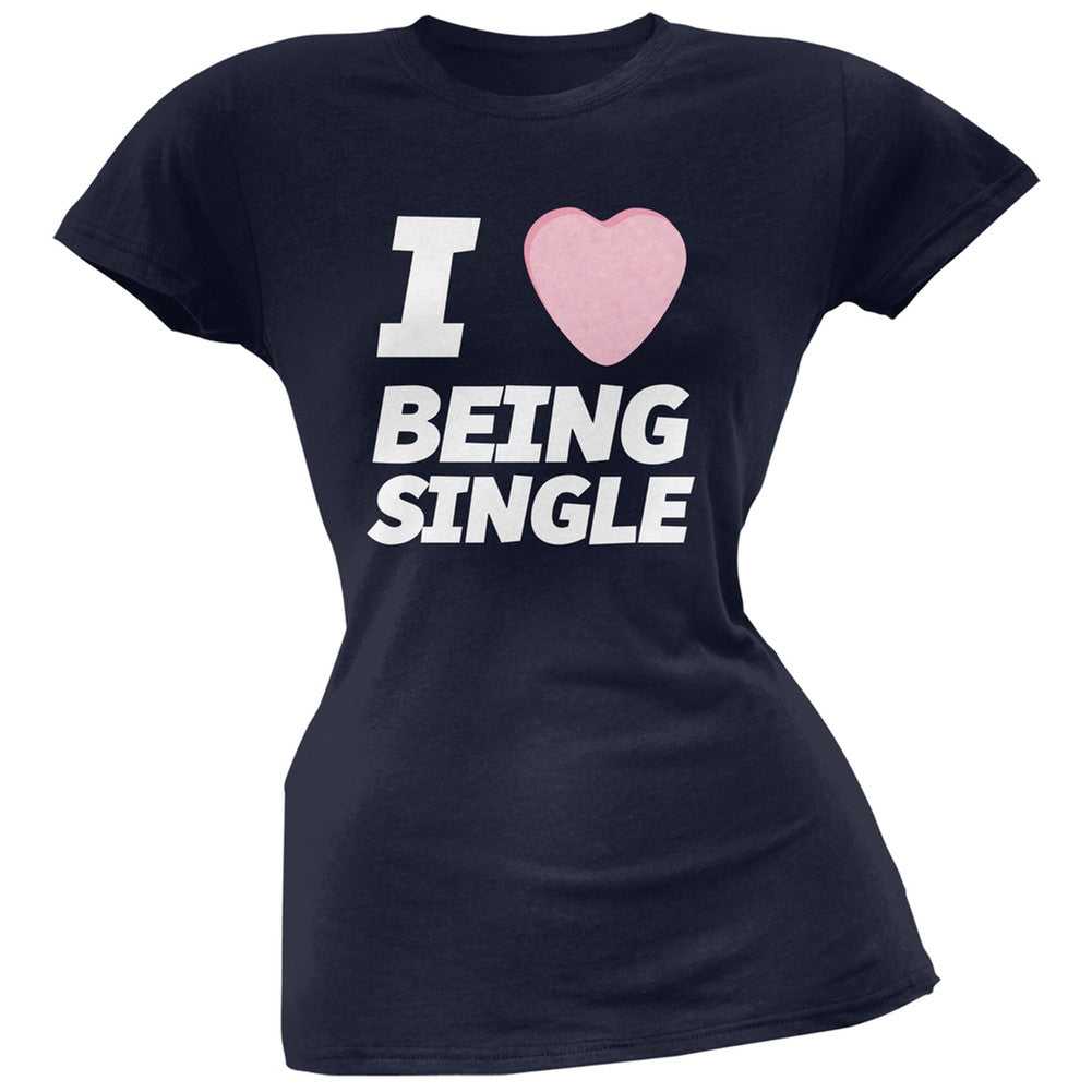 I Love Being Single Candy Heart Black Soft Juniors T-Shirt Juniors T-Shirts Old Glory