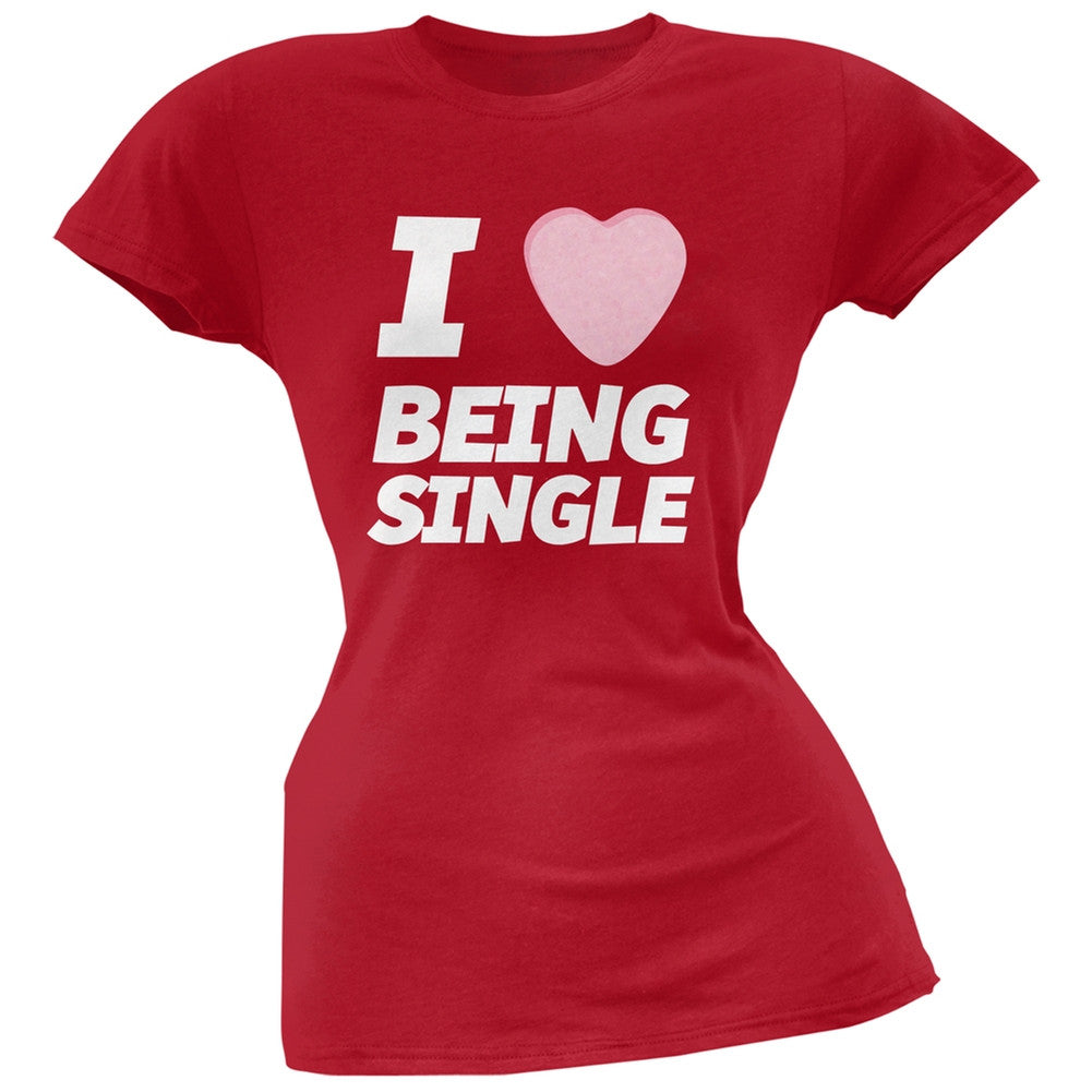 I Love Being Single Candy Heart Black Soft Juniors T-Shirt Juniors T-Shirts Old Glory