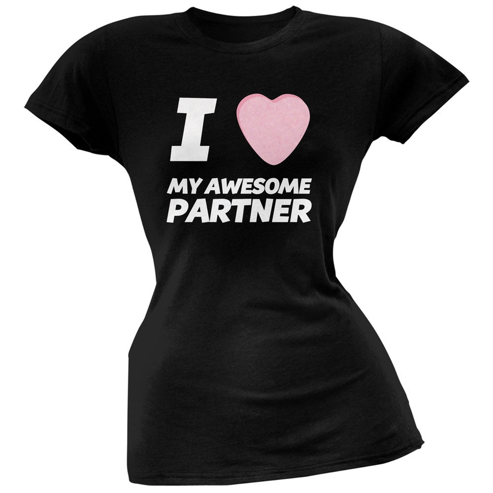 I Love My Awesome Partner Candy Heart Black Soft Juniors T-Shirt Juniors T-Shirts Old Glory