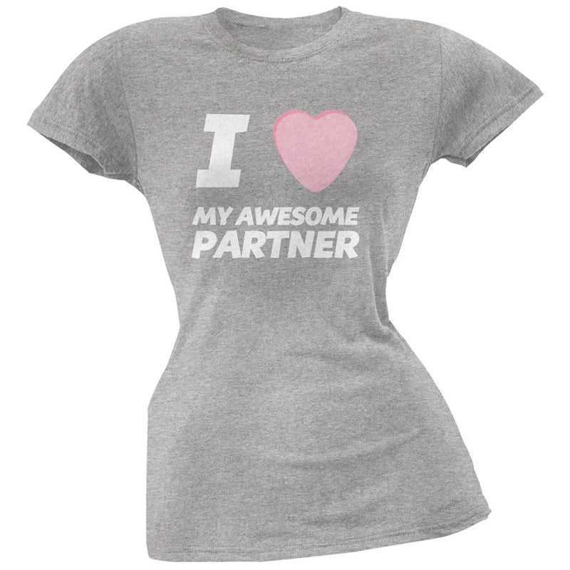 I Love My Awesome Partner Candy Heart Black Soft Juniors T-Shirt Juniors T-Shirts Old Glory