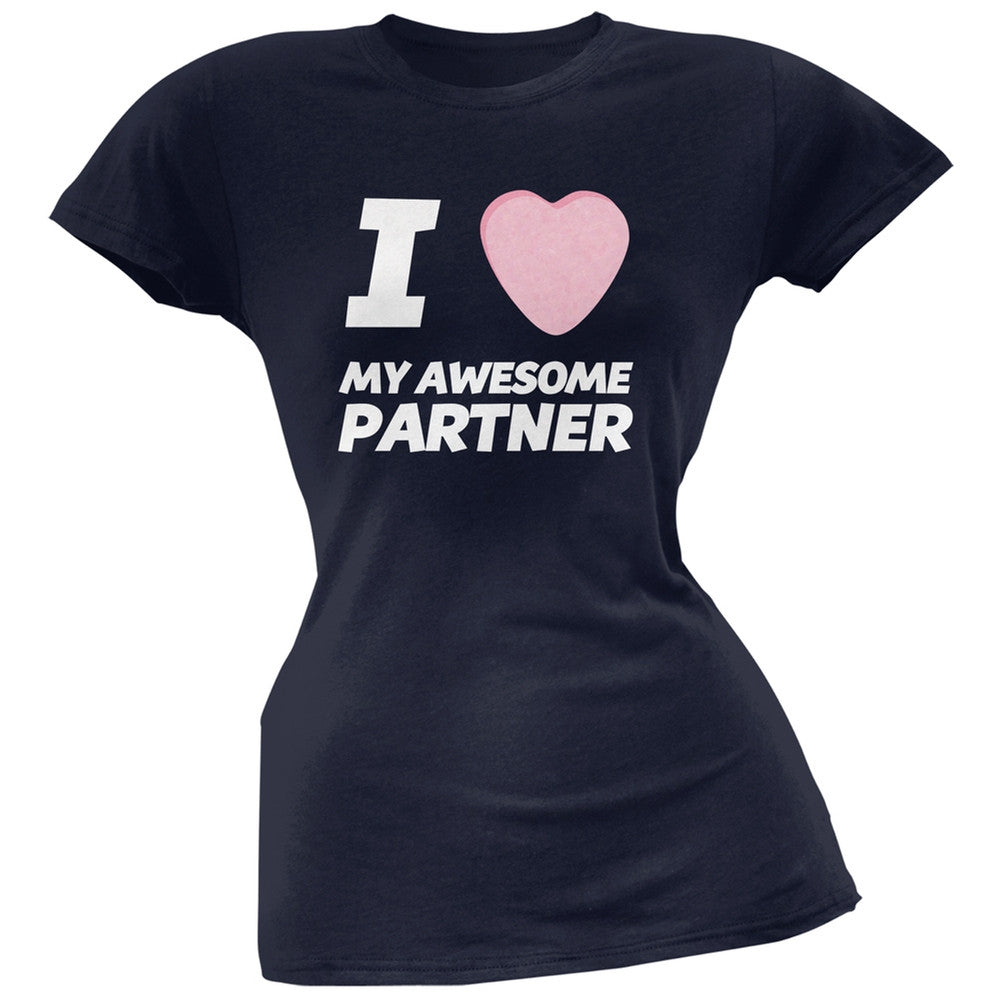 I Love My Awesome Partner Candy Heart Black Soft Juniors T-Shirt Juniors T-Shirts Old Glory