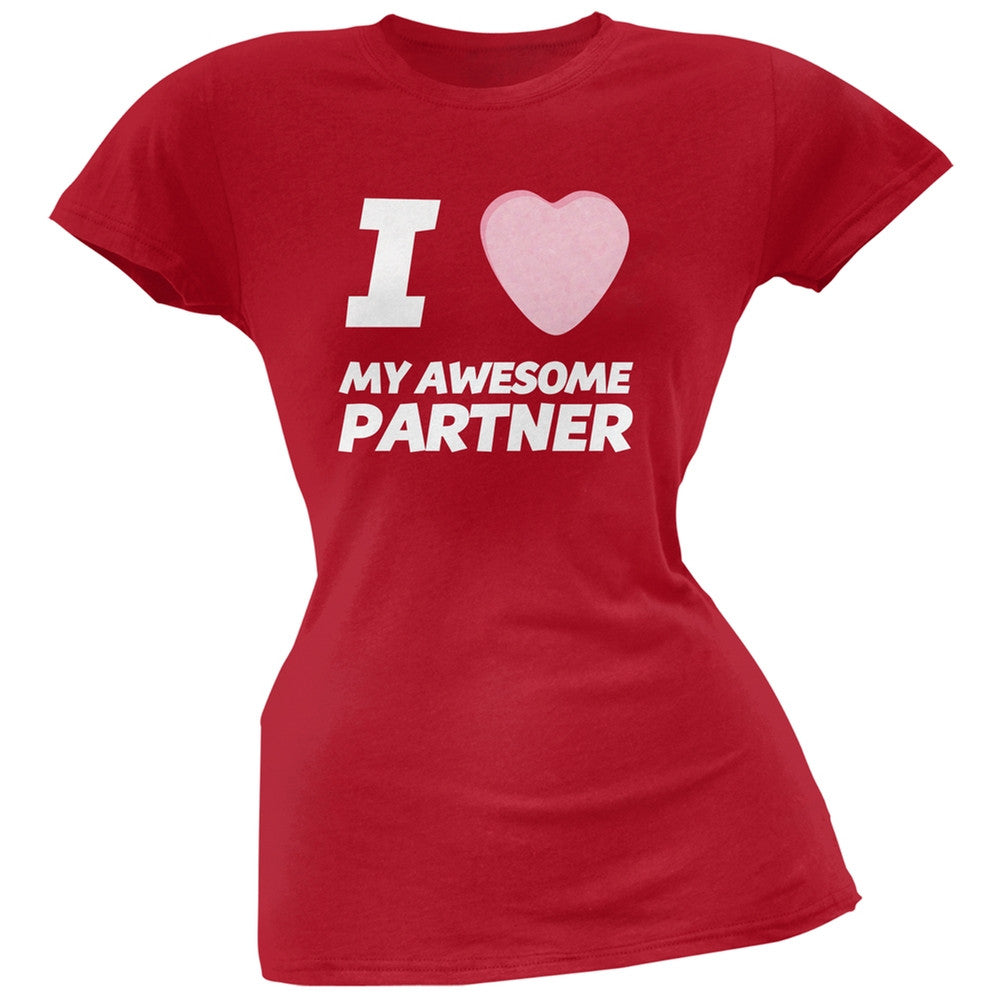 I Love My Awesome Partner Candy Heart Black Soft Juniors T-Shirt Juniors T-Shirts Old Glory