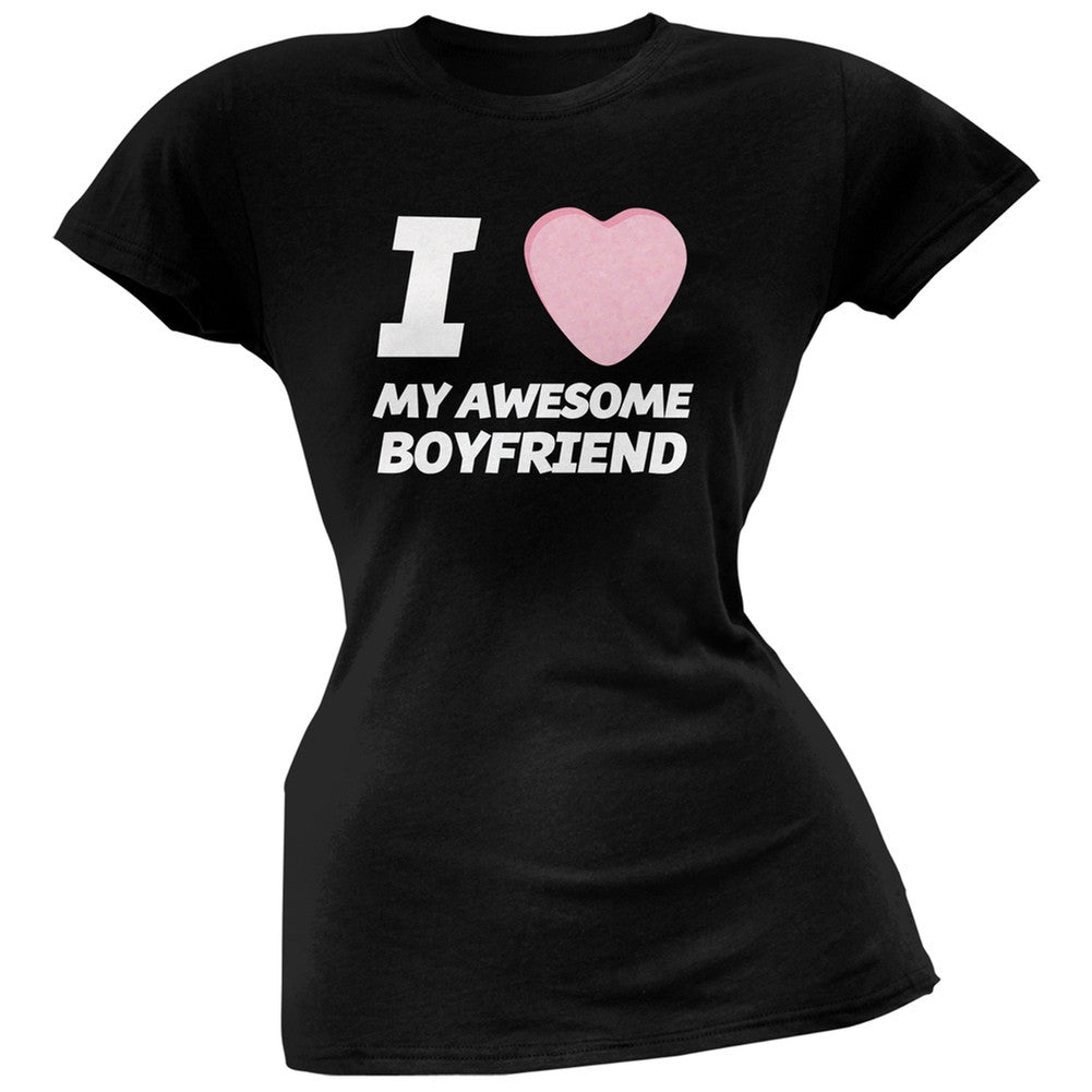 I Love My Awesome Boyfriend Candy Heart Black Soft Juniors T-Shirt Juniors T-Shirts Old Glory