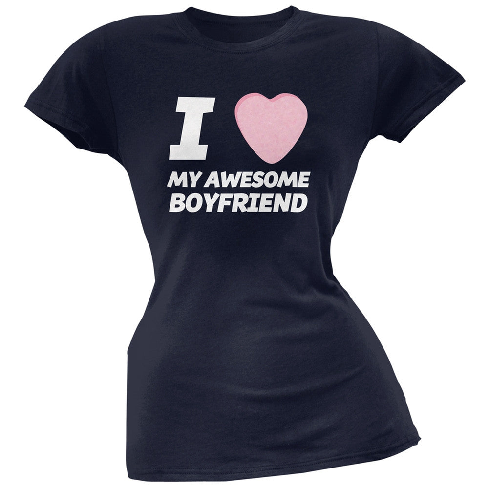 I Love My Awesome Boyfriend Candy Heart Black Soft Juniors T-Shirt Juniors T-Shirts Old Glory