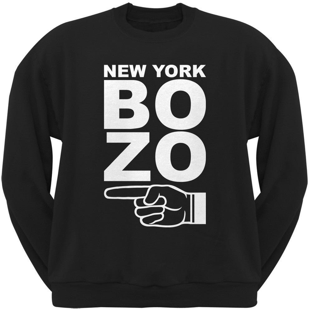New York Bozo Pointing Left Black Adult Crewneck Sweatshirt Men's Sweatshirts Old Glory 2XL Black