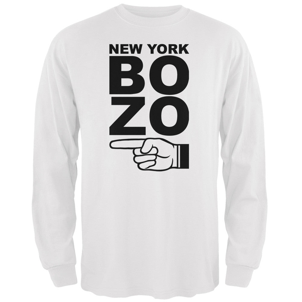 New York Bozo Pointing Left White Adult Long Sleeve T-Shirt Men's Sweatshirts Old Glory 2XL White