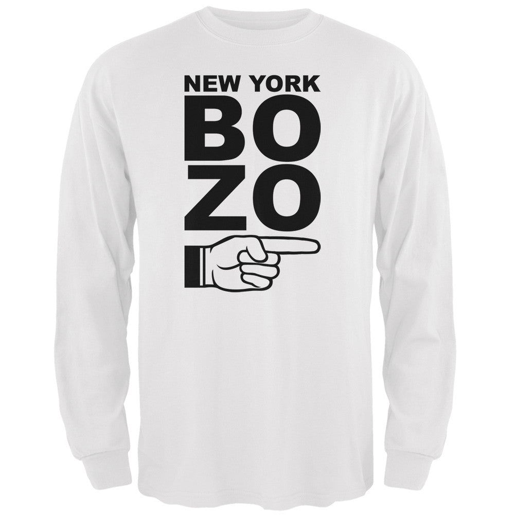 New York Bozo Pointing Right White Adult Long Sleeve T-Shirt Men's Long Sleeves Old Glory 2XL White