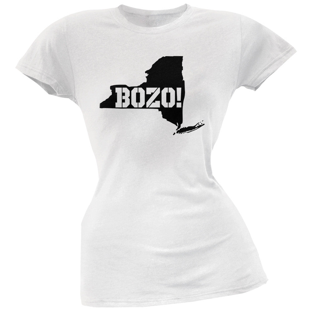 New York Bozo State Silhouette White Soft Juniors T-Shirt Juniors T-Shirts Old Glory 2XL White