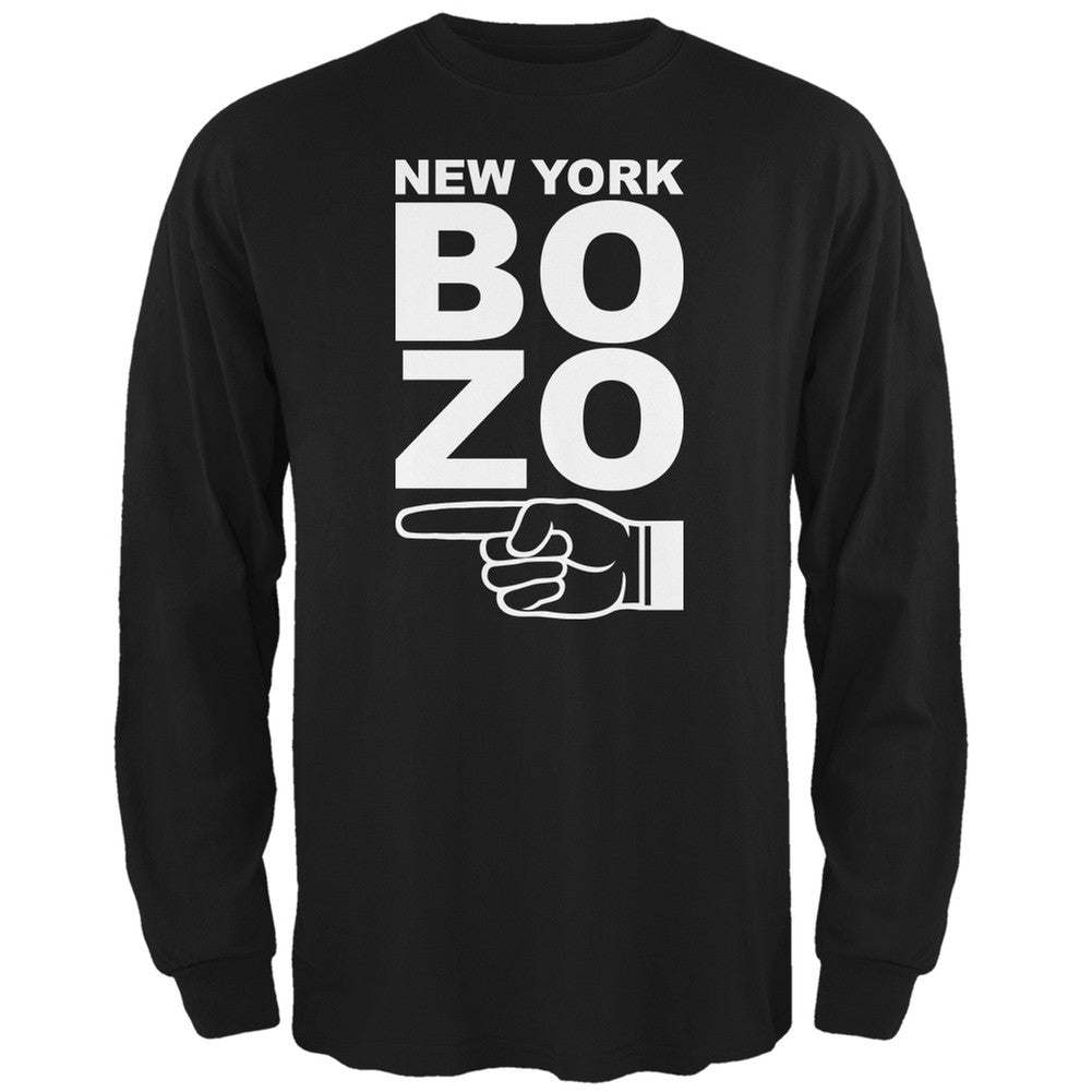 New York Bozo Pointing Left Black Adult Long Sleeve T-Shirt Men's Long Sleeves Old Glory 2XL Black