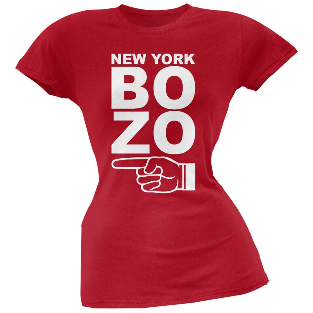 New York Bozo Pointing Left Red Soft Juniors T-Shirt Juniors T-Shirts Old Glory 2XL Red