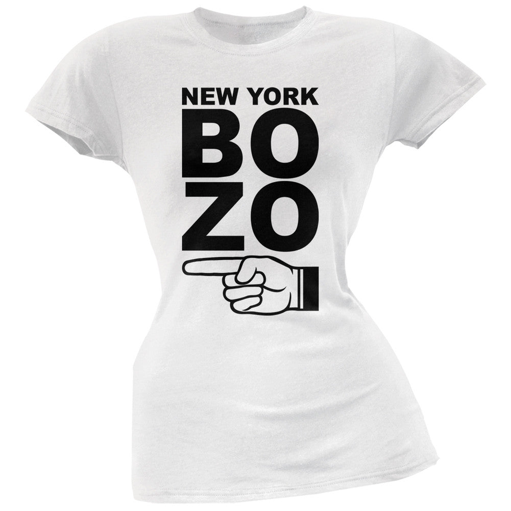 New York Bozo Pointing Left White Soft Juniors T-Shirt Juniors T-Shirts Old Glory 2XL White
